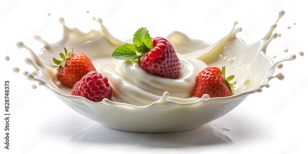 Milk Yogurt Splash with Fresh Strawberries: A Refreshing Visual Treat Milk Yogurt Splash with Fresh Strawberries: A Refreshing Visual Treat