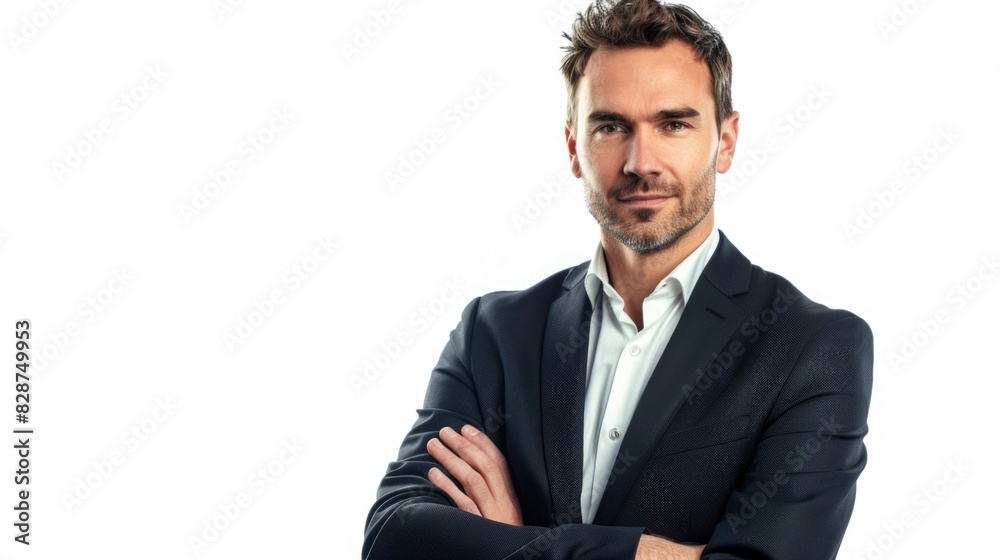 Portrait of Caucasian businessman in formalwear with arms crossed. Portrait of Caucasian businessman in formalwear with arms crossed.