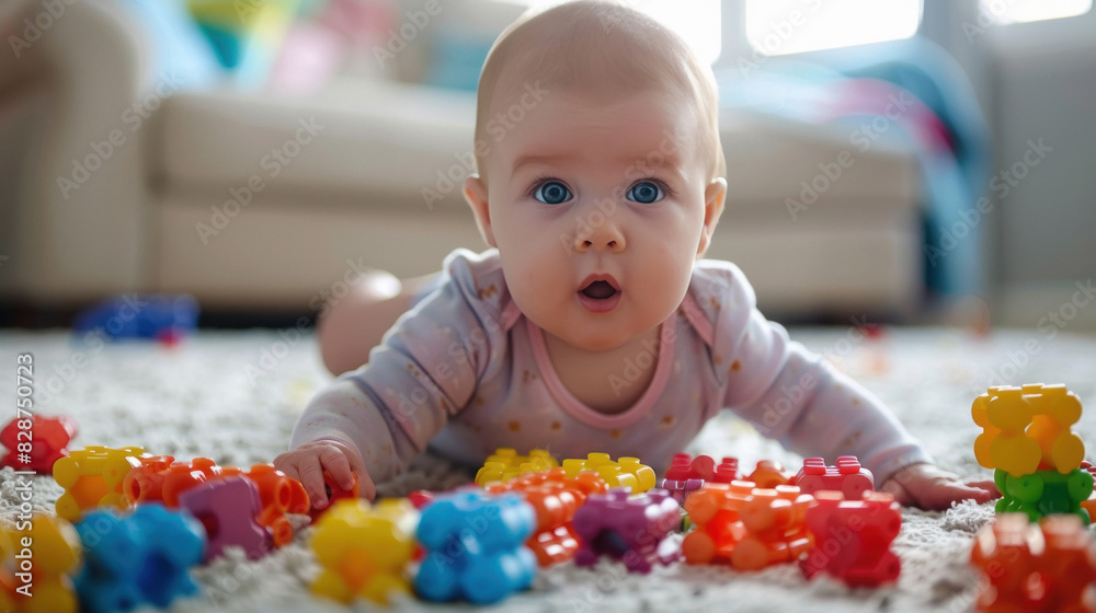 cute baby playing with toy on the floor at home cute baby playing with toy on the floor at home