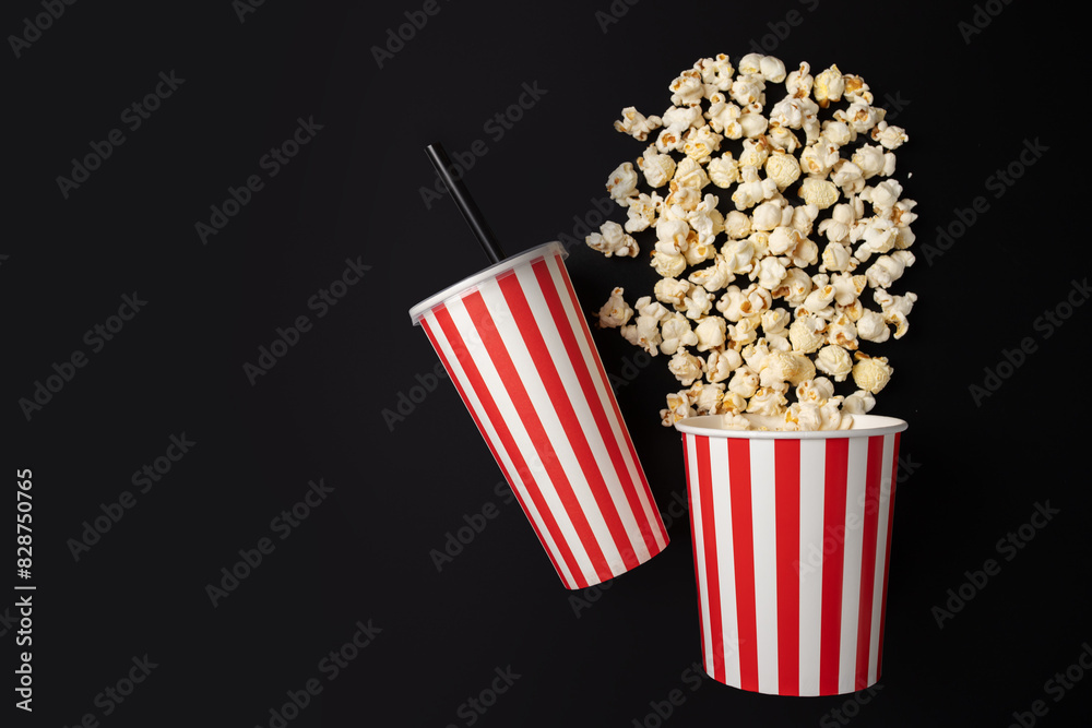 Popcorn bucket with soda cup, Cinema treats, motion picture refreshments, cinematography