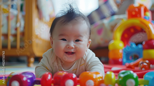 cute baby playing with toy on the floor at home