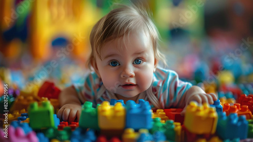 cute baby playing with toy on the floor at home