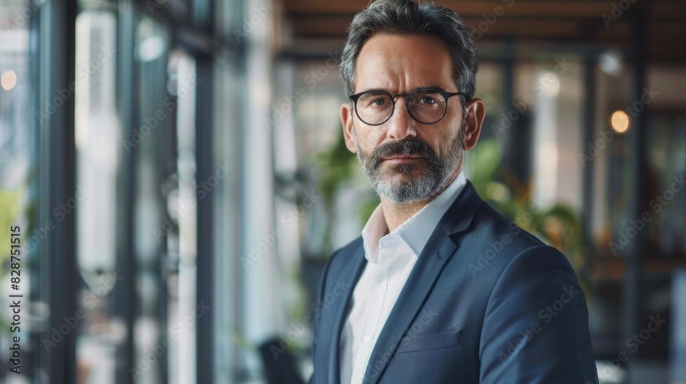 Confident mid adult businessman in modern office. Confident mid adult businessman in modern office.