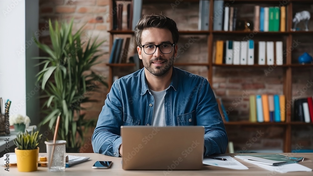 front view of an entrepreneur working in his office front view of an entrepreneur working in his office