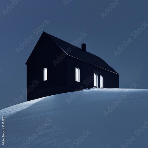 Winter Landscape with Cozy House on a Hill Generative AI © Alex