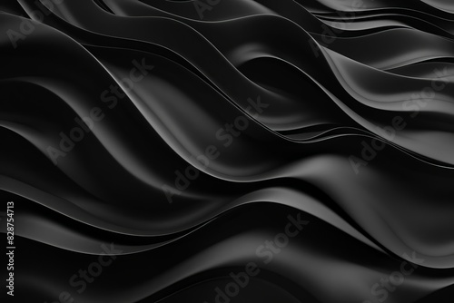 Abstract black waves, smooth and flowing lines creating a modern, sophisticated, and sleek aesthetic background.