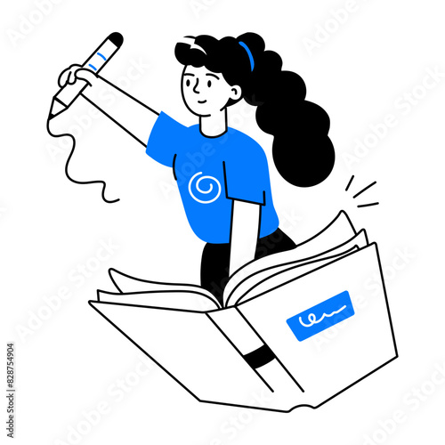 Easy to edit doodle mini illustration of student writing 