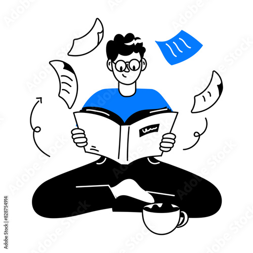 Premium doodle mini illustration of a book lover 