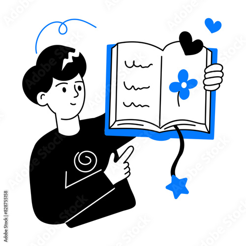 Easy to edit doodle mini illustration of favourite book 