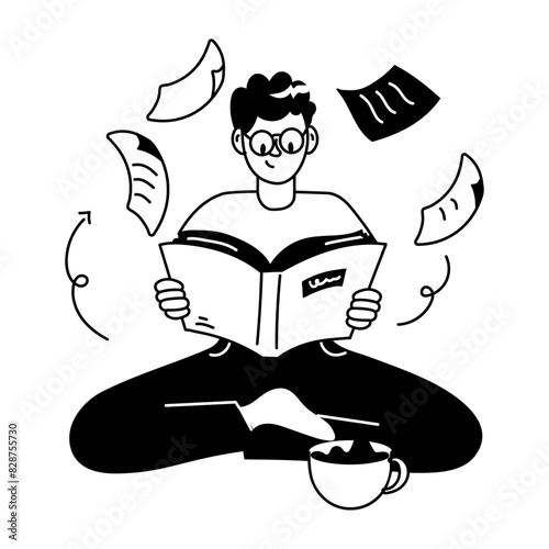 Premium doodle mini illustration of a book lover 