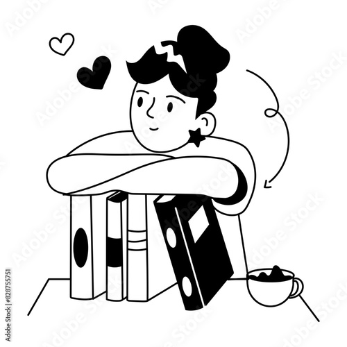 Modern doodle mini illustration of book collection 