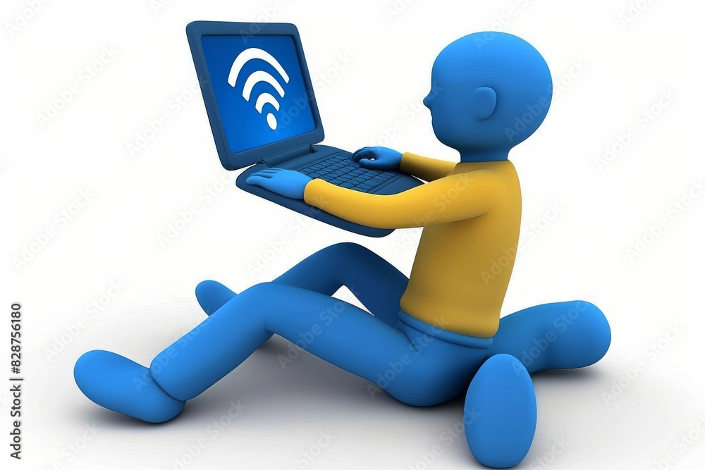 Blue figurine with a laptop, symbolizing digital learning and tech engagement Blue figurine with a laptop, symbolizing digital learning and tech engagement