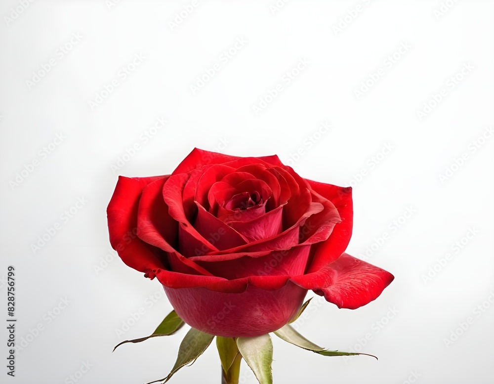 Single Red Rose With Green Leaves on White Background isolated Single Red Rose With Green Leaves on White Background isolated