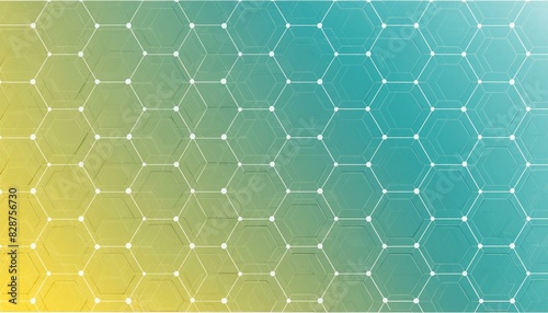 Turquoise and yellow gradient background with a hexagon pattern in a  illustration