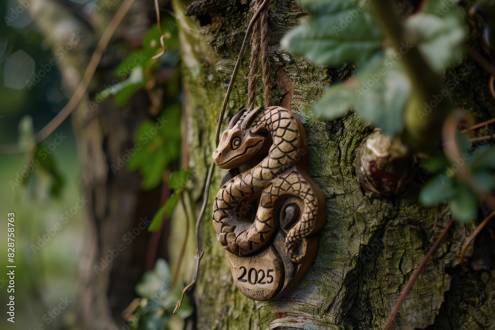 A snake charm with the year 2015 written on it A snake charm with the year 2015 written on it