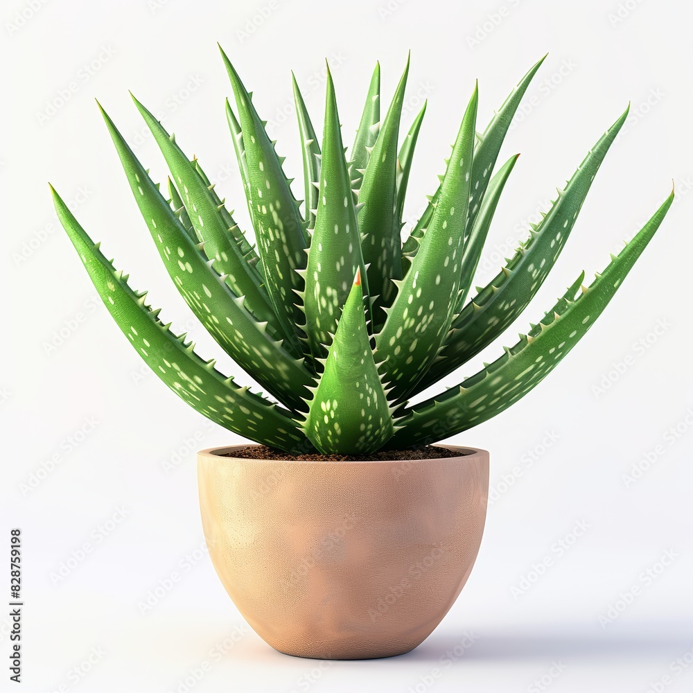An aloe plant in a pot on a white background. An aloe plant in a pot on a white background.