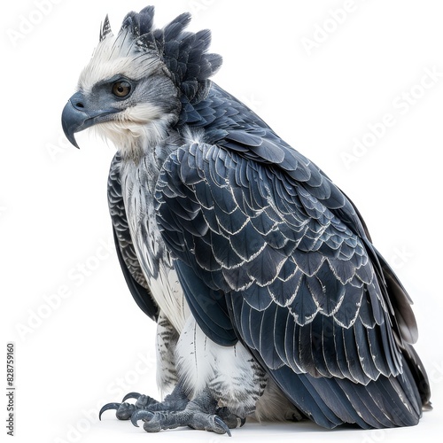 A majestic harpy eagle perches on a branch, its piercing gaze fixed on its surroundings