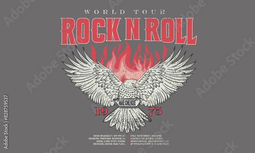 Eagle fly vector artwork design for t-shirt and others. Rock and roll graphic print design for apparel, stickers, posters and background.