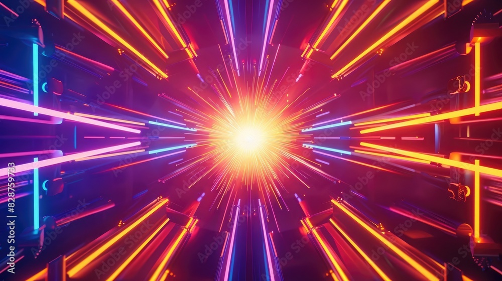 Mesmerizing display of neon lights framing a central burst of amber radiance. Mesmerizing display of neon lights framing a central burst of amber radiance.