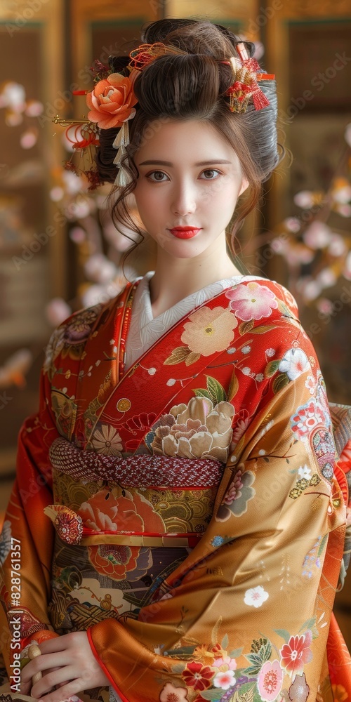 A Japanese Geisha wearing a kimono