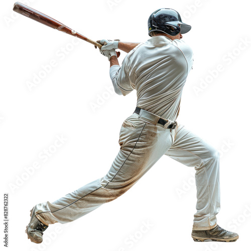 Action shot of the back and front of a baseball player athlete holding a bat against a white background, in a realistic photo
