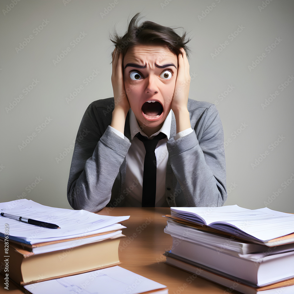 A document worker sits at a table with a pile of books. Likely to study for an upcoming exam. And I'm having a headache and stress from work. A document worker sits at a table with a pile of books. Likely to study for an upcoming exam. And I'm having a headache and stress from work.
