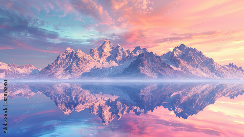 Sunset Over Mirror Mountains: Enchanting Landscape