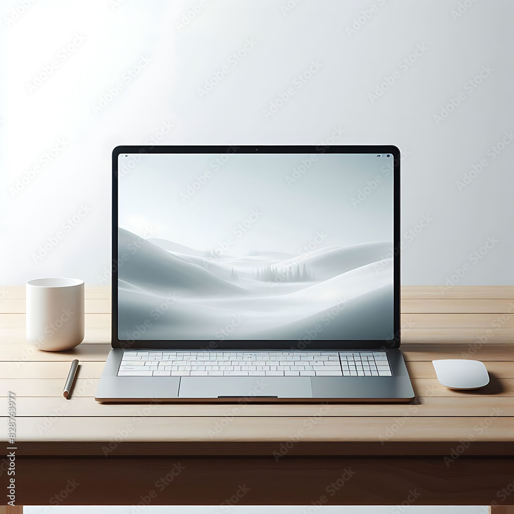 Fototapeta premium A modern laptop on a wooden table. Generative AI