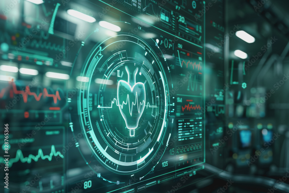 EKG readout of a steady heartbeat full screen on a futuristic round monitor, Abstract background EKG readout of a steady heartbeat full screen on a futuristic round monitor, Abstract background