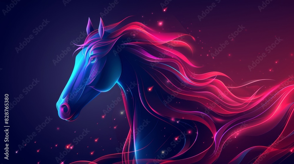 Captivating Abstract Neon Horse with Flowing Mane in Vibrant Pink and Blue Hues. Captivating Abstract Neon Horse with Flowing Mane in Vibrant Pink and Blue Hues.
