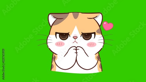 Animated Little Cat Thinking - Green Screen