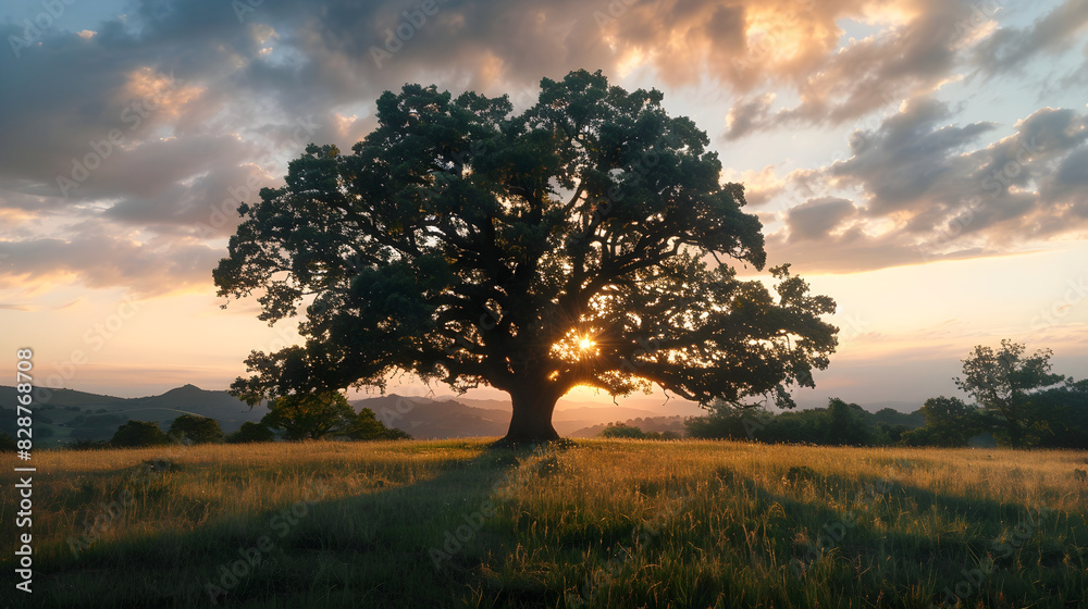 Lone Old Oak Tree Standing in Field Lone Old Oak Tree Standing in Field