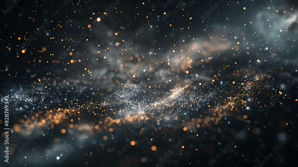 Glowing orange and white particles float through a dark blue space, creating a beautiful and mesmerizing scene.