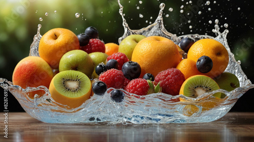 fresh fruit in splashing water