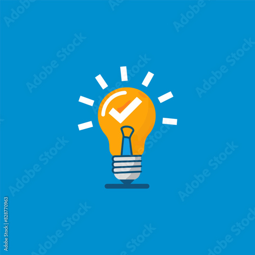 Creative Idea Illustration with Light Bulb and Check Mark. Vector illustration design.