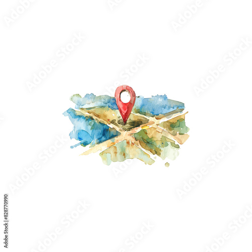 Watercolor Map with Location Pin. Vector illustration design.