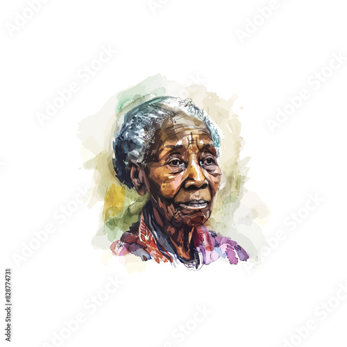 Watercolor Portrait of Elderly Woman. Vector illustration design.