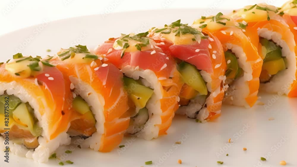 With a blend of traditional Japanese ingredients and tropical fruits these sushi rolls offer a sweet and savory flavor explosion. With a blend of traditional Japanese ingredients and tropical fruits these sushi rolls offer a sweet and savory flavor explosion.