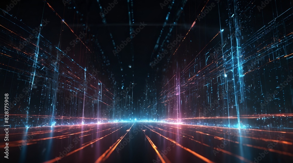 illustration of futuristic high-speed light in cyberspace. Information technology network of data center. Abstarct background light.