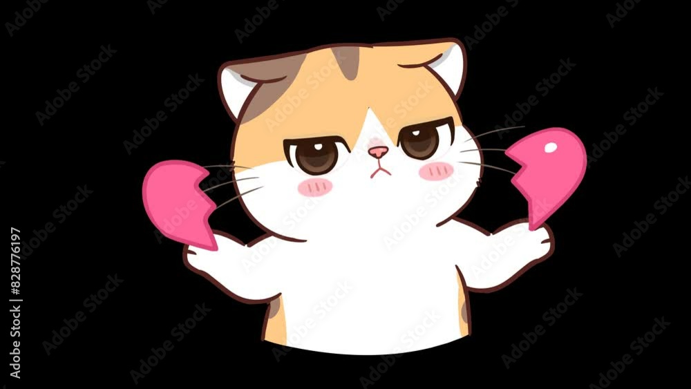 Animated Little Cat Tearing Heart Not in Love Anymore - Transparent Background Animated Little Cat Tearing Heart Not in Love Anymore - Transparent Background