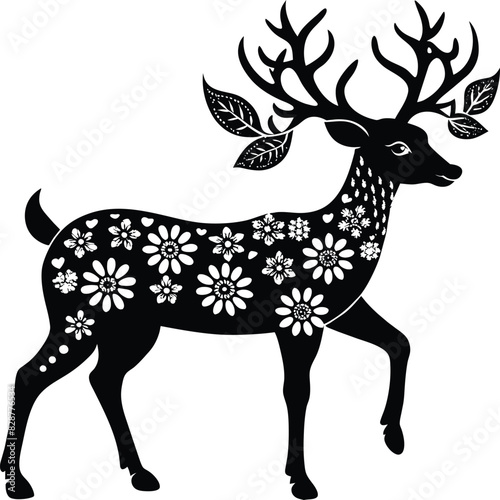 Deer silhouette illustration. Animal Linocut