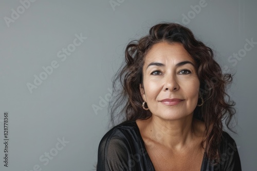 Portrait of happy mature Latin woman looking to side.