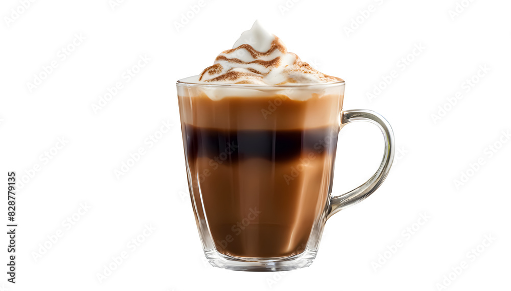 Ai generative Caramel Macchiato coffee cup which isolated on a white background.suitable for use as images in designs. Ai generative Caramel Macchiato coffee cup which isolated on a white background.suitable for use as images in designs.