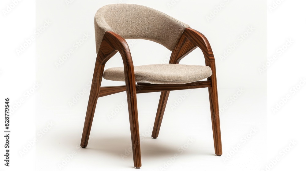Minimalist dining chair with a wooden frame and fabric seat, isolated on a white studio background Minimalist dining chair with a wooden frame and fabric seat, isolated on a white studio background