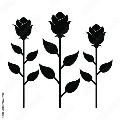Set of One rose flower vector icon black vector on white background
