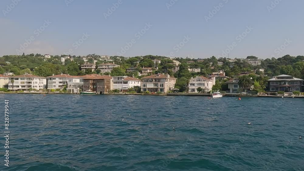 Turquoise blue sea water. View of the Bosphorus in Istanbul city on sunny summer day, in a public place. Turquoise blue sea water. View of the Bosphorus in Istanbul city on sunny summer day, in a public place.