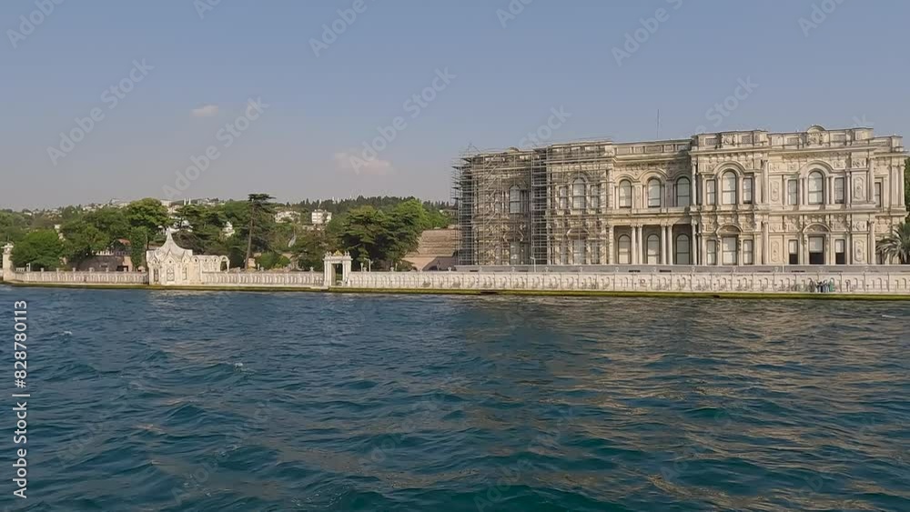 Turquoise blue sea water. View of the Bosphorus in Istanbul city on sunny summer day, in a public place. Turquoise blue sea water. View of the Bosphorus in Istanbul city on sunny summer day, in a public place.