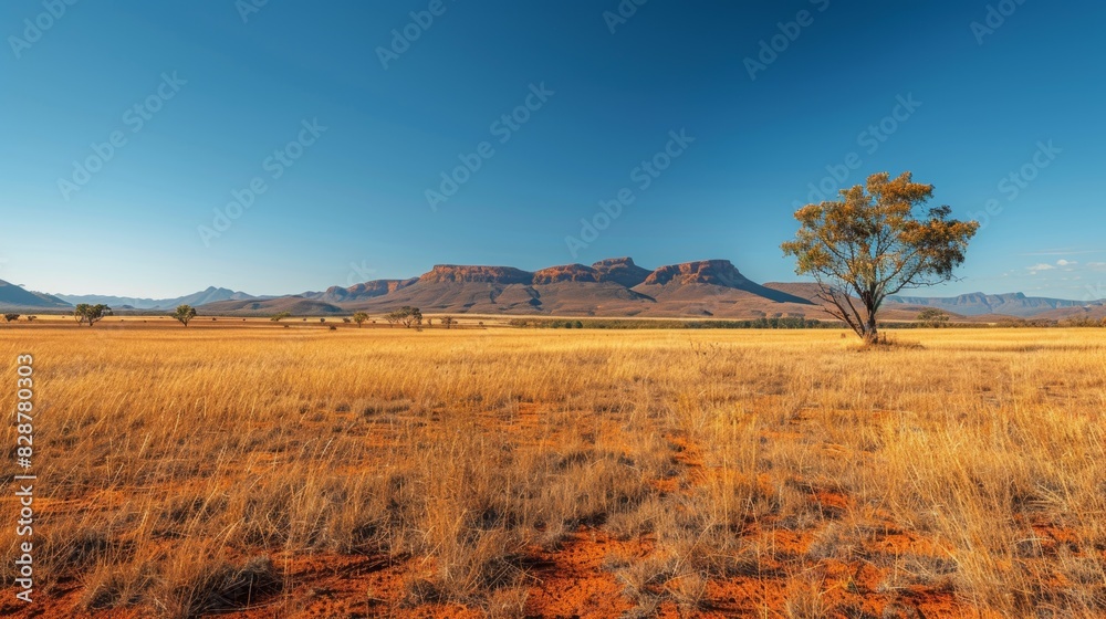 Fototapeta premium arid outback landscapes, the distinctive red outback earth against a blue sky symbolizes the striking and unmatched terrain of western australia, a perfect depiction for western australia day