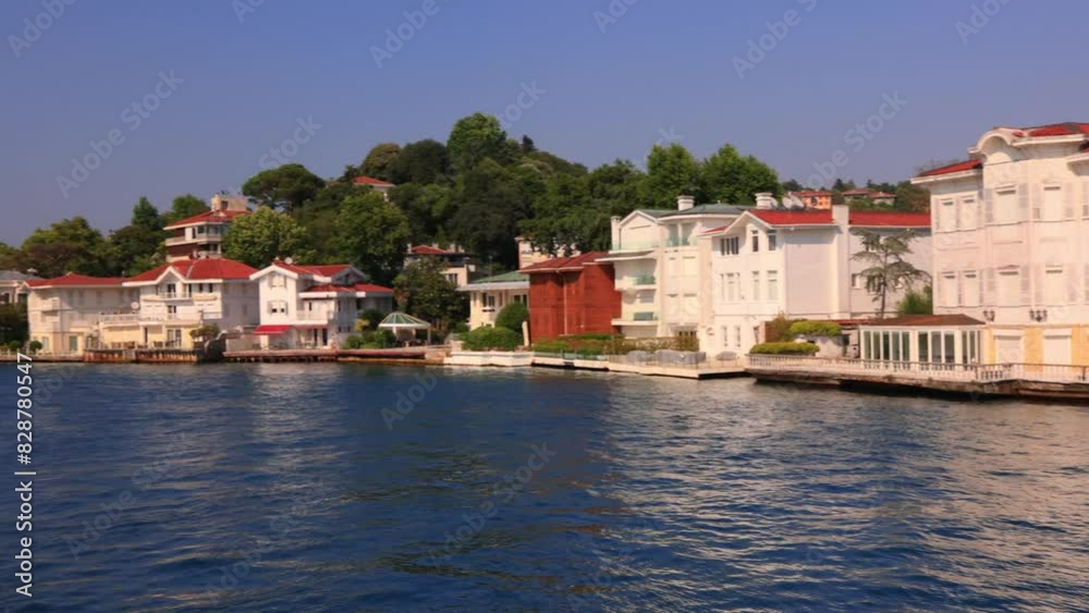 Turquoise blue sea water. View of the Bosphorus in Istanbul city on sunny summer day, in a public place. Turquoise blue sea water. View of the Bosphorus in Istanbul city on sunny summer day, in a public place.