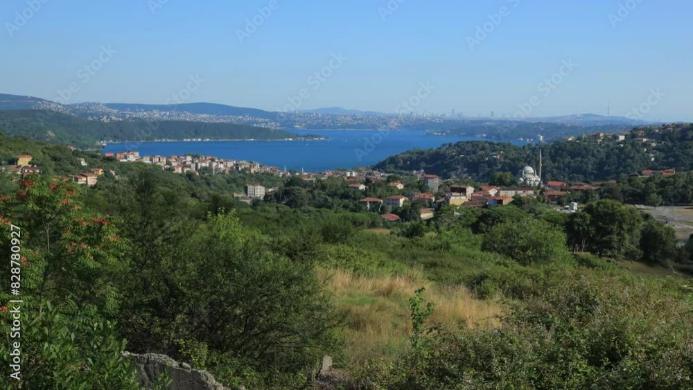 Turquoise blue sea water. View of the Bosphorus in Istanbul city on sunny summer day, in a public place. Turquoise blue sea water. View of the Bosphorus in Istanbul city on sunny summer day, in a public place.